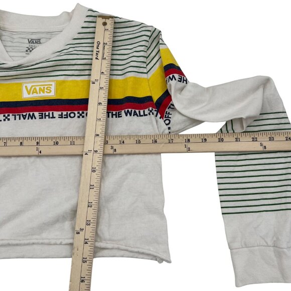 VANS Off The Wall Long Sleeve Striped T-Shirt White Green Yellow Red Small Skate - Picture 4 of 5